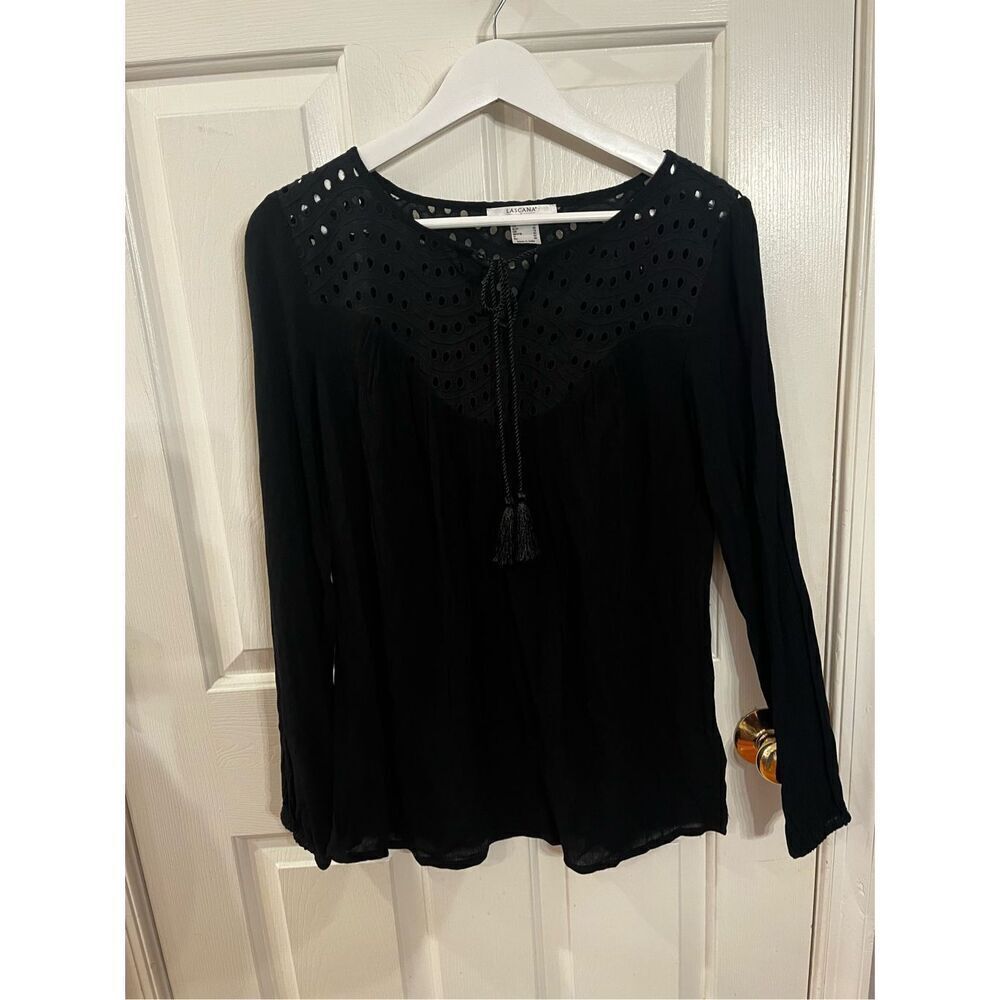 Lascana Venus Black Eyelet Lace Tie Neck Swim Cover Up sz S NWOT